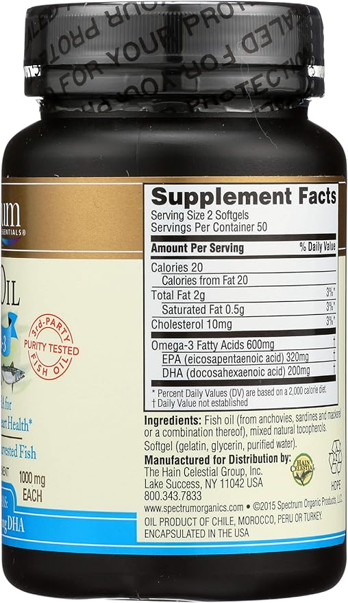 Spectrum Essentials Softgels, Fish Oil Omega-3, 1000 mg, 100 Count