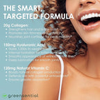 Greensential Collagen Peptides Plus Powder 21oz | + Acerola Vitamin C & Hyaluronic Acid | 100% Hydrolyzed Grass-Fed | Hair, Skin, Nail & Joint Support | Easy to Mix, Unflavored, 28 Servings