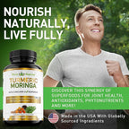 PIUS NATURE Turmeric Moringa - Organic Turmeric Curcumin Supplements and Organic Moringa Powder - 120 Veggie Capsules Supplement for Women and Men