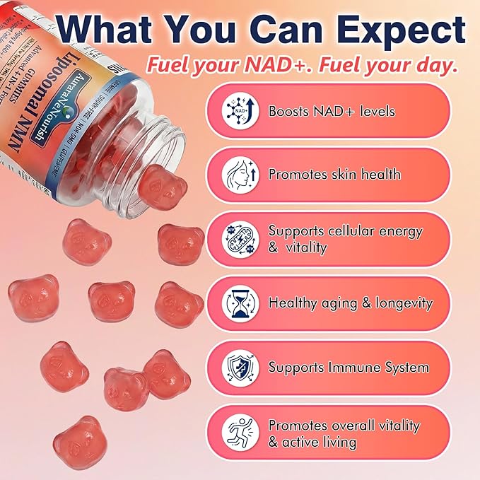 NMN Supplement 1000mg Pure, 4-in-1 Liposomal NMN Resveratrol Supplement Gummies w.Quercetin & TMG, Nicotinamide Mononucleotide NAD+ Precursor for NAD+ Levels, Cellular Energy & Healthy Aging, 60 Count