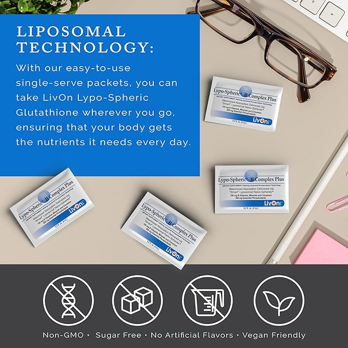 LivOn Laboratories Lypo-Spheric B Complex Plus – 30 Packets – 195 mg B Vitamins, Minerals & Cinnamon Per Packet – Liposome Encapsulated for Maximum Bioavailability – 2 Pack