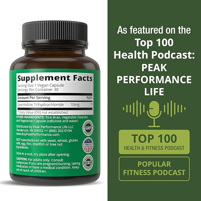 Spermidine Supplement Ultra High Strength Standardized to 99% Spermidine Trihydrochloride. More Potent Than Wheat Germ Extract. Vegan Capsules for Healthy Aging, Longevity. USA Tested Supplements