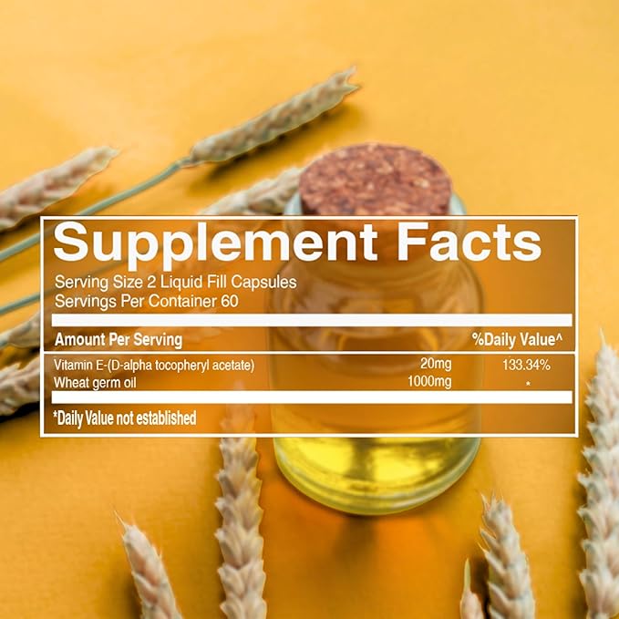 Pure Nutrition Vitamin E with Wheatgerm Oil, 1020mg |120 Caps | Natural Source of Vitamin E | Hair and Skin Supplement | Non GMO