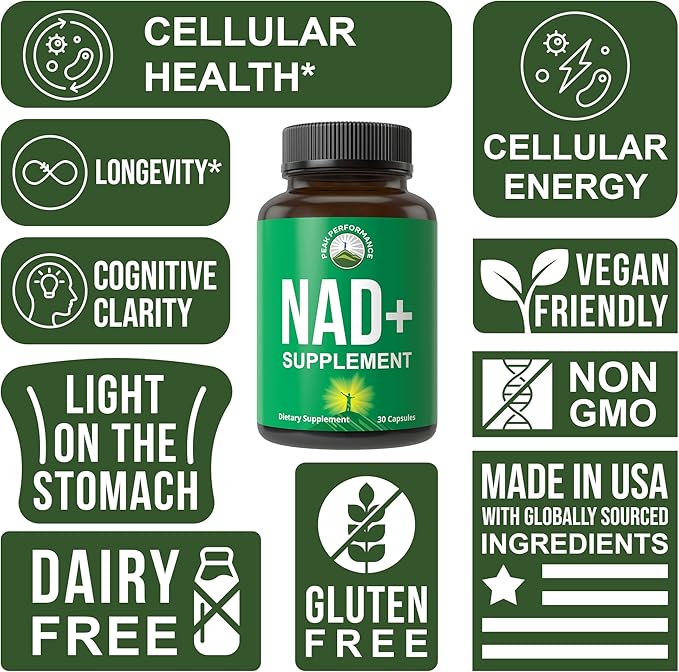 Peak Performance Ultra High Purity NAD Supplement for Women and Men - NAD+ Similar to Nicotinamide Riboside - Supports Energy, Brain Function, Healthy Aging - Third Party Tested Non-GMO Supplements