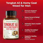 HornyGoatWeed for Men (1000mg per Serving) – Male Enhancing Supplement w/ Maca Root, Tongkat Ali, Saw Palmetto, Panax Ginseng, Tribulus Terrestris & L-Arginine for Energy, Drive & Strength, 60 Count