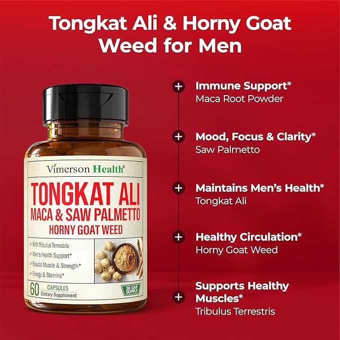 HornyGoatWeed for Men (1000mg per Serving) – Male Enhancing Supplement w/ Maca Root, Tongkat Ali, Saw Palmetto, Panax Ginseng, Tribulus Terrestris & L-Arginine for Energy, Drive & Strength, 60 Count