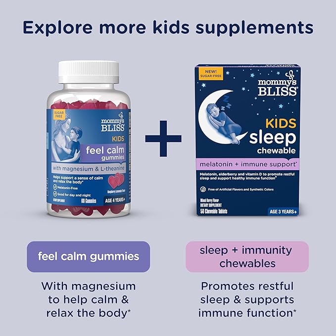 Mommy's Bliss Kids Sleep Chewable Tablets, Melatonin, Magnesium & Calming Herbs, Grape Flavor, Sugar Free Kids Melatonin, Age 3+ (35 Servings), 35 Count (Pack of 1)
