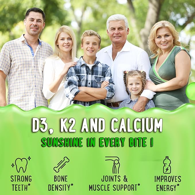 OH MY CHEWY Center-Filled Vitamin D3 K2 & Calcium Gummies - Supplement for Healthy Teeth, Bone & Energy - 5000 IU D3, 120 mcg K2(MK-7), 120 mg CA - Vegan & Non-GMO - 60 Count