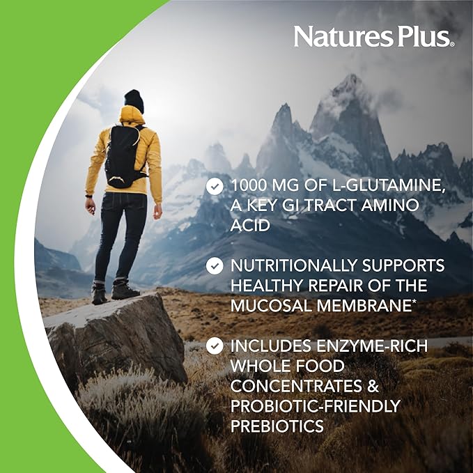 NaturesPlus GI Natural Total Digestive Wellness - 90 Bi-Layered Tablets, Pack of 3 - With L-Glutamine, Probiotics, Prebiotics & Enzymes - Gluten Free - 90 Total Servings