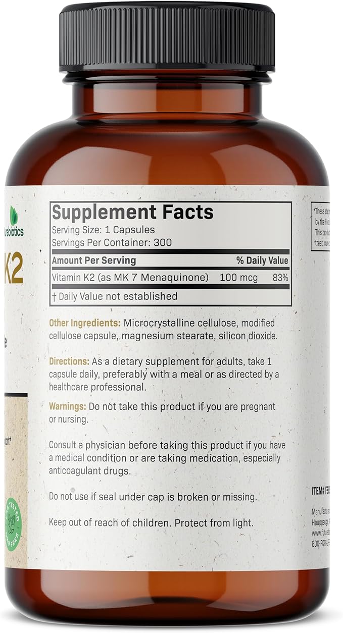Futurebiotics Vitamin K2 as MK-7 100 mcg, Supports Strong Bones- Non-GMO, 300 Vegetarian Capsules