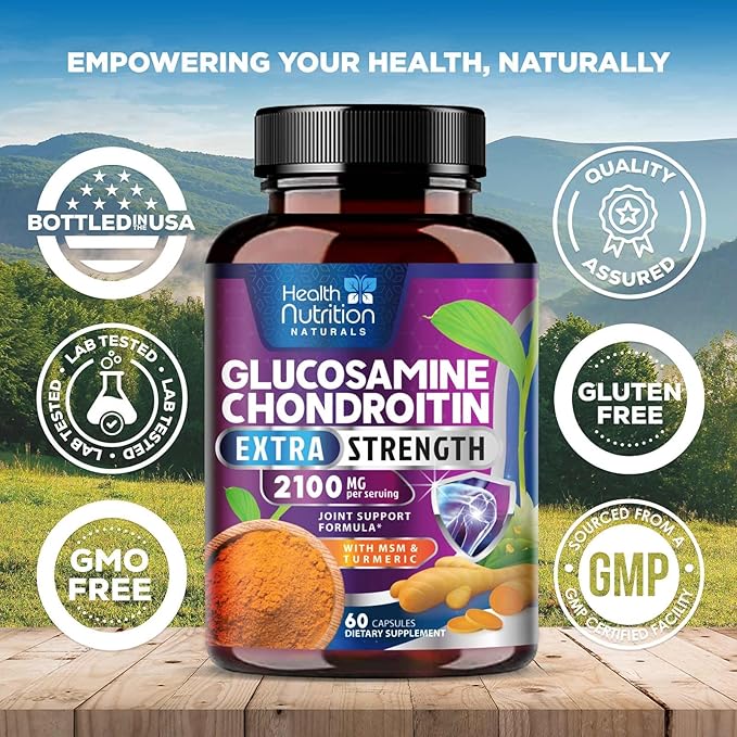 Glucosamine Chondroitin MSM Complex - 3X Strength Joint Support Supplement with Glucosamine Sulfate, Turmeric, Boswellia - For Cartilage, Mobility & Flexibility - Bottled in USA - 60 Capsules