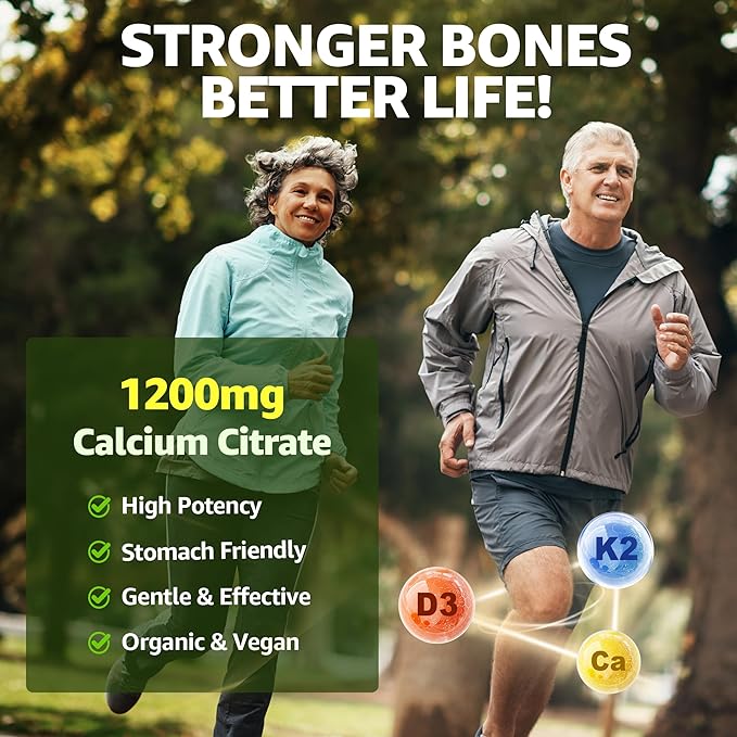 Calcium Citrate Gummies 1200mg with Vitamin D3 K2, Chewable Calcium Supplements for Women & Men, High Potency Support B0ne, Te*th, Strength & Immune Health, Mango Flavor, Non-GMO, Sugar Free, 60 Cts