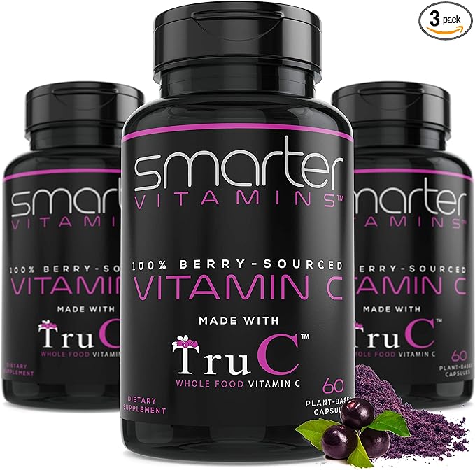SmarterVitamins (3 Pack) Raw Whole Food Vitamin C Natural Immune Support from Berries, Premium Antioxidants, Bioflavonoids & Polyphenols, 180 Vegan Capsules