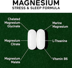 Smarter Nutrition Magnesium Complex - Chelated Magnesium Glycinate with Citrate, Malate and L-Theanine for Sleep, Muscle Relaxation and Stress Support - Non-GMO - 360 Tablets[180DaySupply]