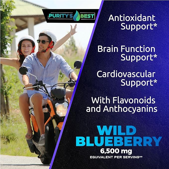 Purity’s Best Wild Blueberry Extract, Rich in Flavonoids & Anthocyanins, Antioxidant Support for Brain & Heart Health, 4-Month Supply, Non-GMO, 120 Vegan Capsules