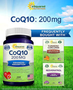 aSquared Nutrition CoQ10 (200 Capsules and 200mg) - High Absorption Vegan CO Q-10 Powder - Enzyme Ubiquinone Supplement Pills, Extra Antioxidant Coenzyme Q10 Vitamin, Coq 10 Alernative to Softgels