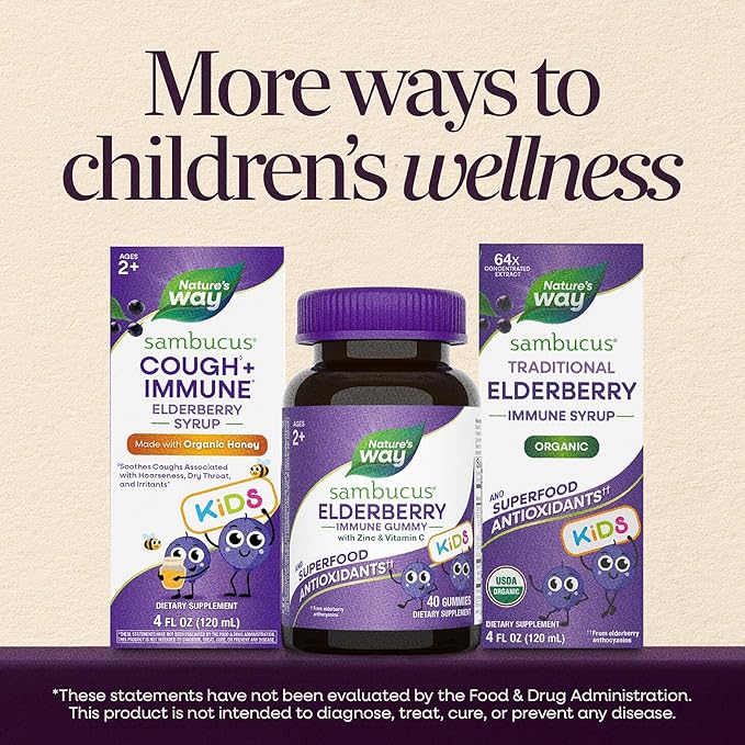 Nature's Way Sambucus Kids Elderberry Immune Gummies with Black Elderberry Extract, Daily Immune Support Gummy with Vitamin C and Zinc for Children Ages 2+*, 60 Gummies (Pack of 12)