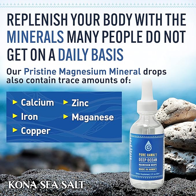 Pure Hawaii Deep Ocean Magnesium Drops – Made in Hawaii – with Other Trace Minerals – Easy to Take Liquid 2 Fl. Oz. -Support Brain, Immune, and Heart Health