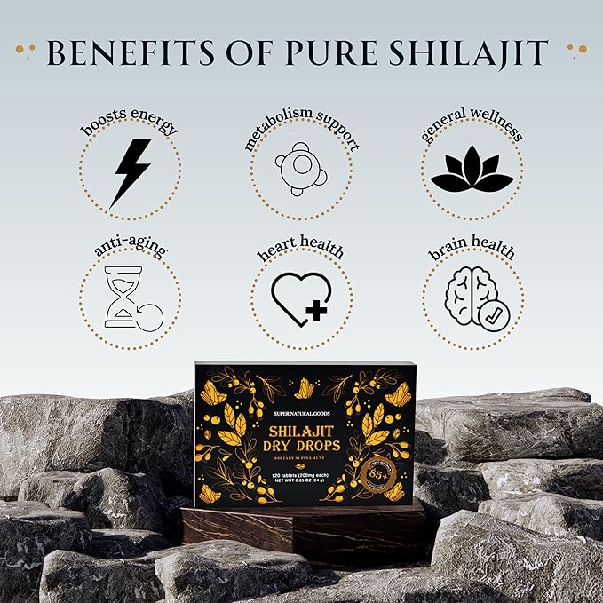 Pure Shilajit Resin Dry Drops - High Potency, Grade A, 100% Pure with Fulvic Acid & 85+ Trace Minerals for Better Energy Metabolism & Immune Support | 60 Easy-to-Take Tablets for Men & Women