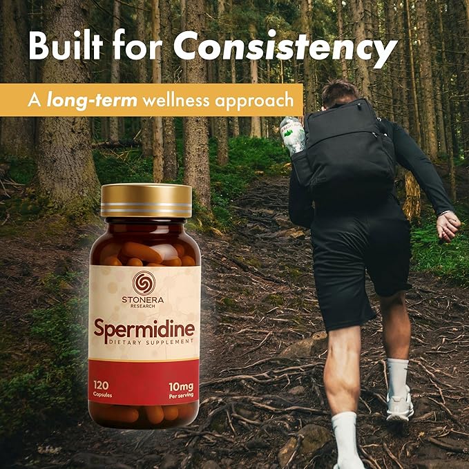 STONERA Spermidine Supplement, Cellular Renewal & Longevity Support - Optimized High Purity, 10mg per Serving, 120 Capsules Third-Party Tested