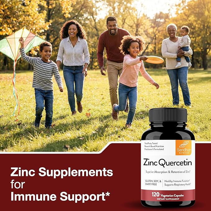 Sandhu's Zinc Quercetin 120 Vegetarian Capsules (Pack of 3) | High Absorption Zink Supplements for Immunity and Seasonal Allergy | Antioxidant Immune Support for Men and Women | Easy to Swallow