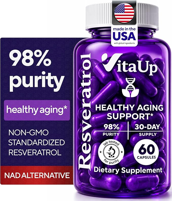 Trans-Resveratrol Supplement – 98% Purity USA Made Resveratrol Capsules 600mg - Standardized to 98% Trans-Resveratrol – Antioxidant for Healthy Aging & Energy Support – 60 Caps