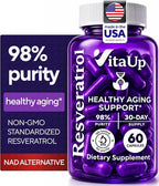 Trans-Resveratrol Supplement – 98% Purity USA Made Resveratrol Capsules 600mg - Standardized to 98% Trans-Resveratrol – Antioxidant for Healthy Aging & Energy Support – 60 Caps