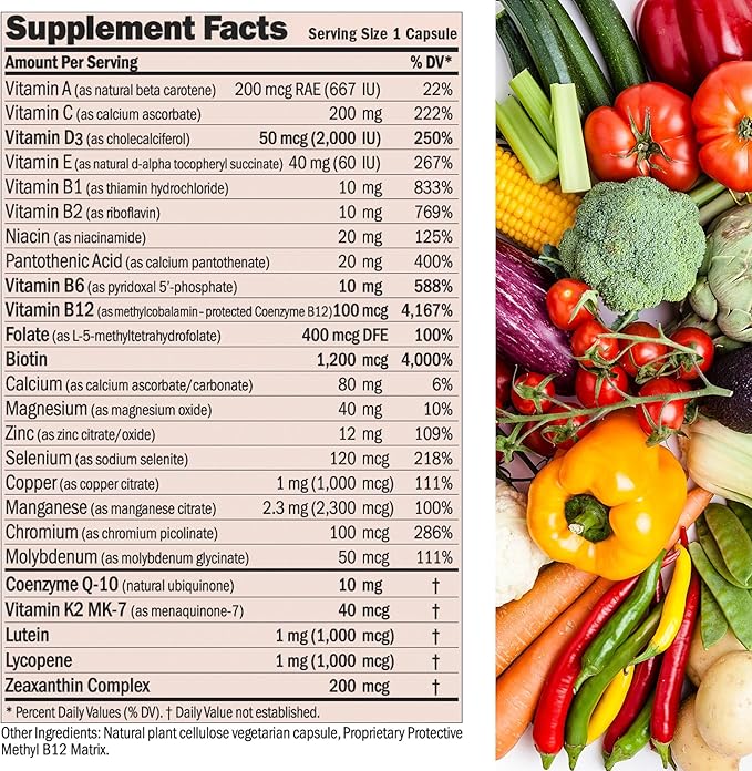 ANDREW LESSMAN Essential-1 nuonce max Multivitamin 2000 IU Vitamin D3 360 Small Capsules. 100 mcg Methyl B12. CoQ10 Lutein Lycopene Zeaxanthin. High Potency. No Additives. Ultra-Mild One Daily Capsule