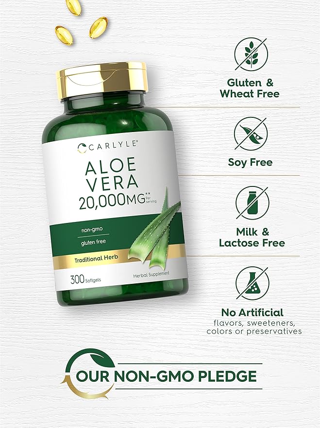 Carlyle Aloe Vera Softgel Capsules | 300 Count | Aloe Vera Gel Supplement | Non-GMO, Gluten Free