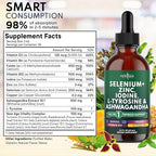 Thyroid Support Drops - Selenium, Zinc, Iodine, L Tyrosine, Ashwagandha, Turmeric, Schisandra Guggu, Cayenne, Basil - Liquid Supplement Folate Copper Alcohol -Free, Vegan, Non-GMO – 8 oz