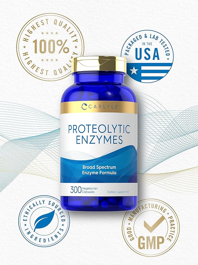 Carlyle Proteolytic Enzymes | 300 Capsules | Systemic Broad Spectrum Supplement | Vegetarian, Non-GMO & Gluten Free Formula