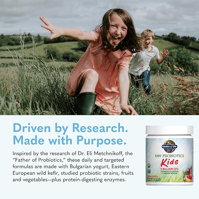 Garden of Life Raw Probiotics Kids - 5 Billion CFU - Whole Food Probiotic for Gut Health & Immune Support - for Children Ages 1 Year & Older - 60 Servings