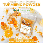 Healthworks Superfoods Organic Turmeric Powder - 16 Oz / 1 Lbs - Ground Raw Organic, Curcumin, Keto, Paleo, Vegan and Non-GMO