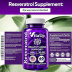 Trans-Resveratrol Supplement – 98% Purity USA Made Resveratrol Capsules 600mg - Standardized to 98% Trans-Resveratrol – Antioxidant for Healthy Aging & Energy Support – 60 Caps