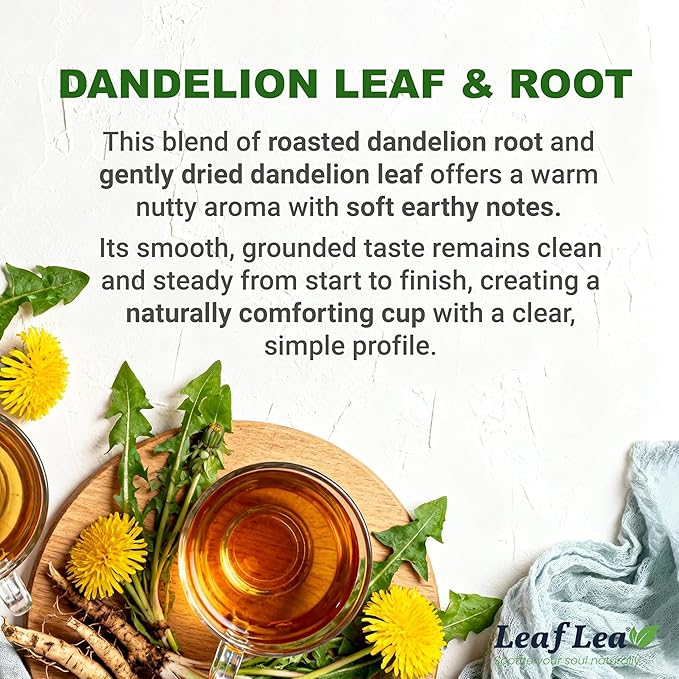 LeafLea Dandelion Root and Leaf Tea Bags, 160 Count (4 Pack), Natural Dandelion Tea for Gut Health, Roasted Dandelion Root Herbal Blend, Caffeine-Free, Vegan, Te de Diente de Leon