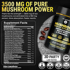 Organic Mushroom Complex with Shilajit & Coconut Oil - Lions Mane Mushroom Supplement with Ashwagandha and L-Theanine - Mushroom Nootropic for Memory, Focus & Immune Mushroom Capsules Softgels