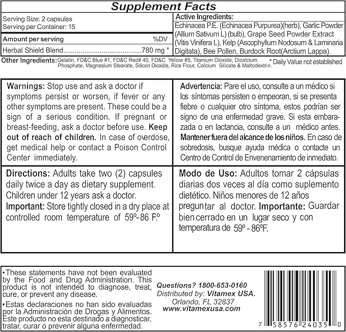 780 mg Extrastrong Herbal Supplement - Supports Healthy Immune Function - 30 Capsules