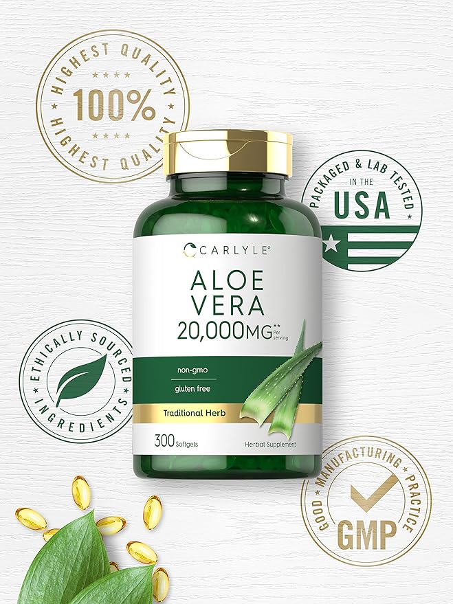 Carlyle Aloe Vera Softgel Capsules | 300 Count | Aloe Vera Gel Supplement | Non-GMO, Gluten Free