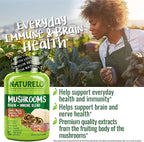 NATURELO Mushroom Supplement Capsules, 90 Ct, Brain & Immune Support, Vegan-Friendly, Lions Mane Supplement Capsules, Lion’s Mane, Reishi, Turkey Tail Blend