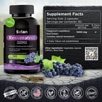 SYLAN Resveratrol Supplement, 1000mg, 180 Veggie Capsules, Antioxidant, Supports Heart, Joint, Brain, Immune Health & Anti-Aging, Non-GMO, Made in USA, Resveratrol 500mg Powder per Capsul