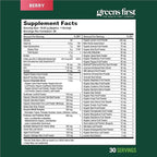 Greens First Original Greens Powder - 49 Superfoods - Organic Fruits & Veggies - Prebiotics, Probiotics & Digestive Enzymes - Antioxidant Smoothie - Dairy Free, Vegan & Non-GMO - Berry - 30 Servings