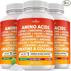 NEW AGE Amino Acids Supplement L-Lysine, L-Threonine, L-Leucine, Isoleucine, Valine, L-Histidine, L-Tryptophan, L-Methionine, L-Arginine, L-Cysteine, L-Glutamine, L-Serine, Aspartic Acid- 180 Count