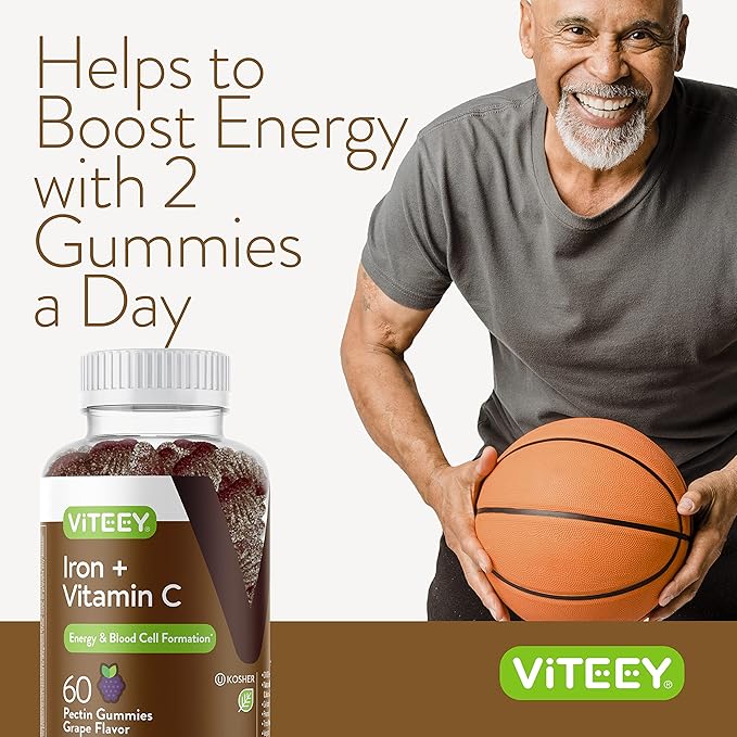 VITEEY Iron Gummies - Iron with Vitamin C - Energy, Bood Support and Anemia Supplement for Women & Men - Vegan, Gluten Free - 120 Count