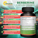 aSquared Nutrition Berberine with Ceylon Cinnamon Supplement - Max Strength Complex - 120 Capsules - Berberine HCl 1200mg Per Serving - Premium Extract Plus Pills Alternative to Gummies & Drops