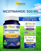 Nicotinamide with CoQ10 (120 Capsules) - Vitamin B3 500mg (Niacinamide Flush Free) - Coenzyme Q10 Powder - VIT B-3 & Coq 10 Supplement Pills to Support Energy, NAD, & Skin Cell Health