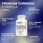 Research Verified Turmeric Curcumin Supplement with Black Pepper (BioPerine) - High Potency Curcumin -Antioxidant, Joints & Daily Wellness - 60 Vegan Turmeric Capsules - Made in USA - 6 Month Supply