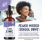VIMERGY Kids USDA Organic Liquid Zinc Sulfate – for Children & Adolescence 1-18 Years Old, Fast-Absorbing Immune Support* – Promotes Healthy Bones, Hair & Skin. Kosher, Vegan, Non-GMO – 55 mL