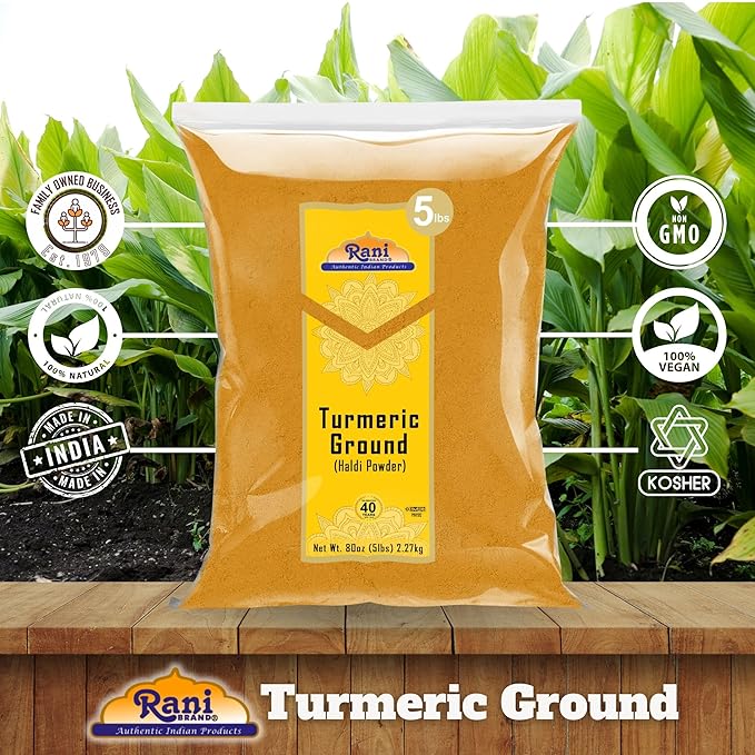 Rani Turmeric (Haldi) Root Powder Spice, (High Curcumin Content) 80oz (5lbs) 2.27kg Bulk ~ All Natural | 100% Pure, Salt Free | Vegan | Gluten Friendly | NON-GMO | Kosher | Indian Origin