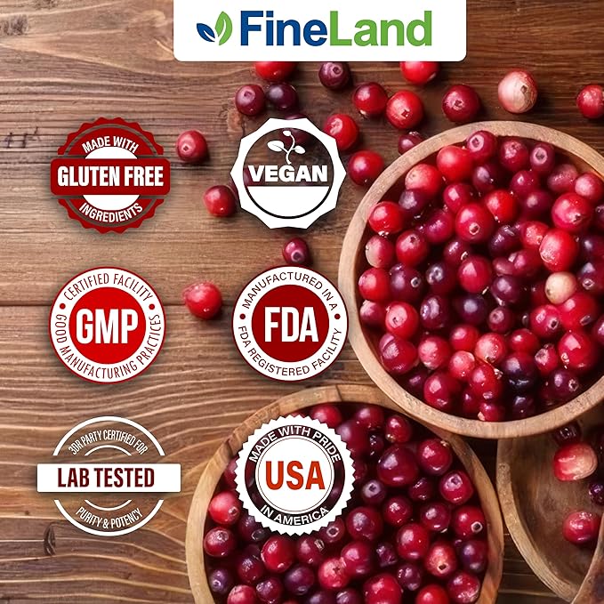 FineLand Cranberry Extract 60:1 — High Potency Cranberry Pills for UTI Support — 100 Vegan Capsules, 100-Day Supply, Non-GMO, Made in USA