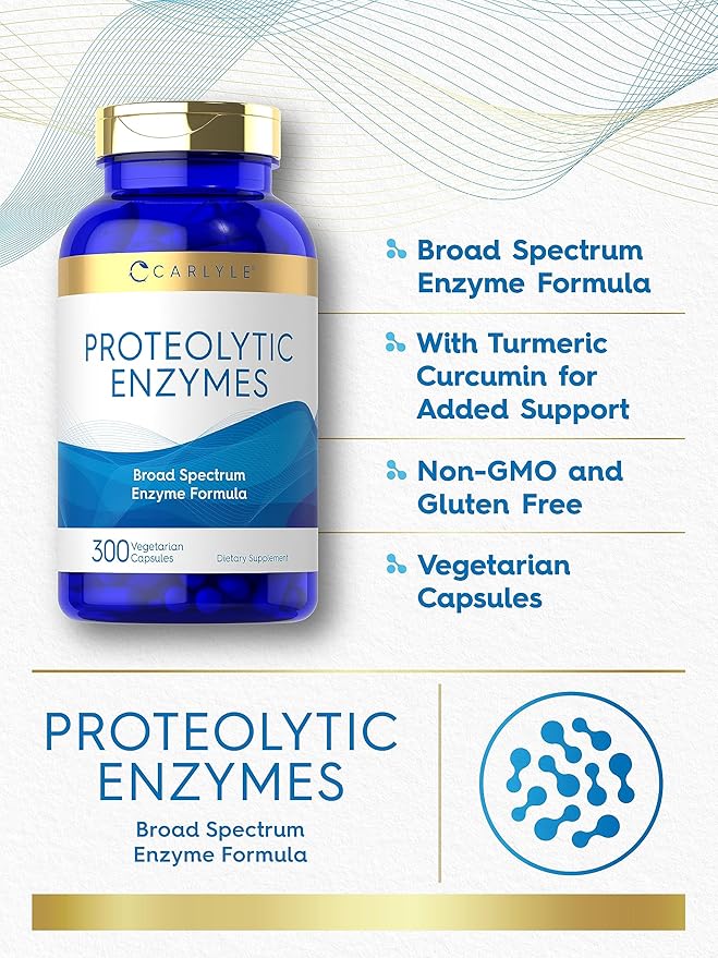 Carlyle Proteolytic Enzymes | 300 Capsules | Systemic Broad Spectrum Supplement | Vegetarian, Non-GMO & Gluten Free Formula